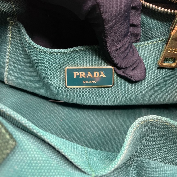 Authentic PRADA Canapa Tote with Gold Hardware & Crossbody Strap - Green Canvas - Picture 5 of 13